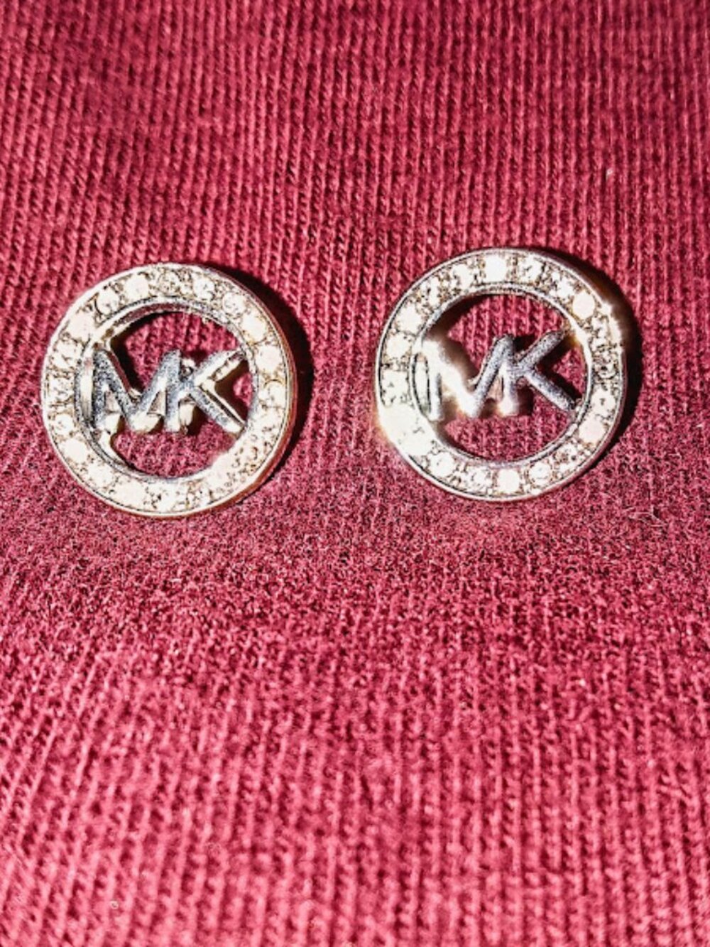 Michael Kors Silver-Tone Crystal Pave MK Logo Stud Earrings